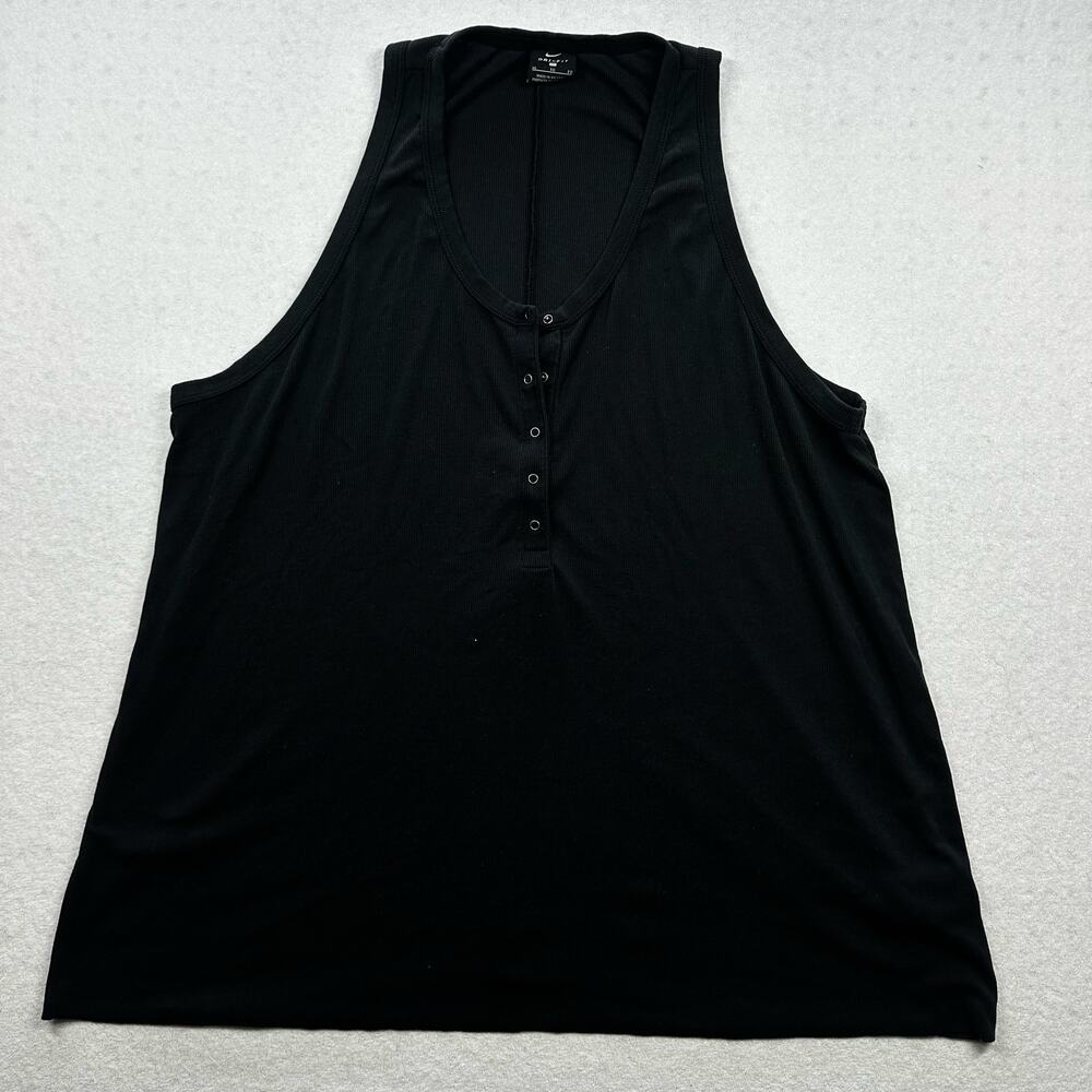 Nike Dri-FIT Tank Top Women’s XL Black Ribbed Button Front Athletic Workout Top